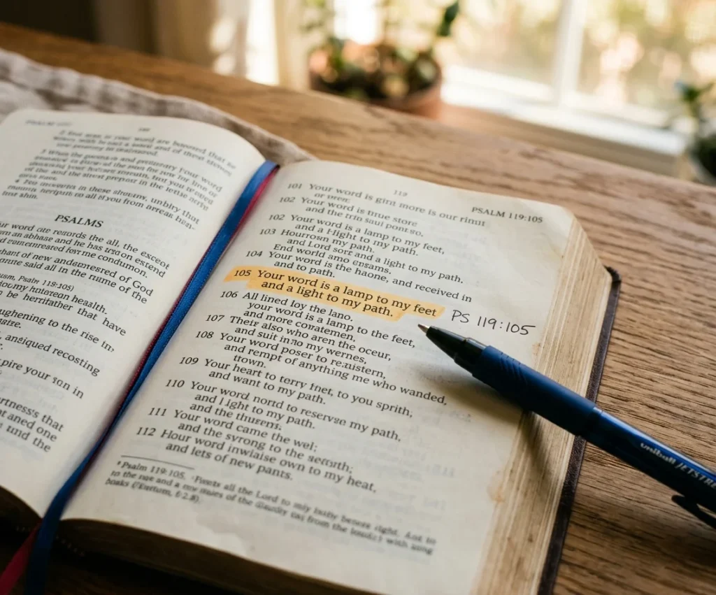 Open Bible page highlighting a verse about success