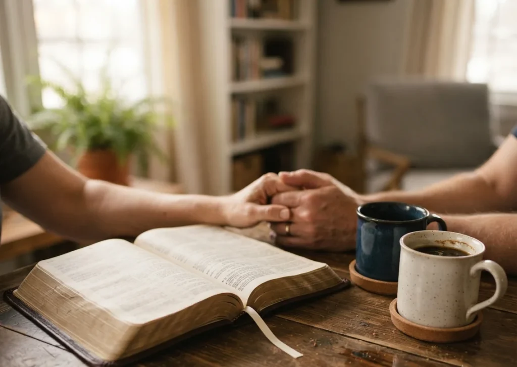 Open Bible representing verses to pray over a friend's business