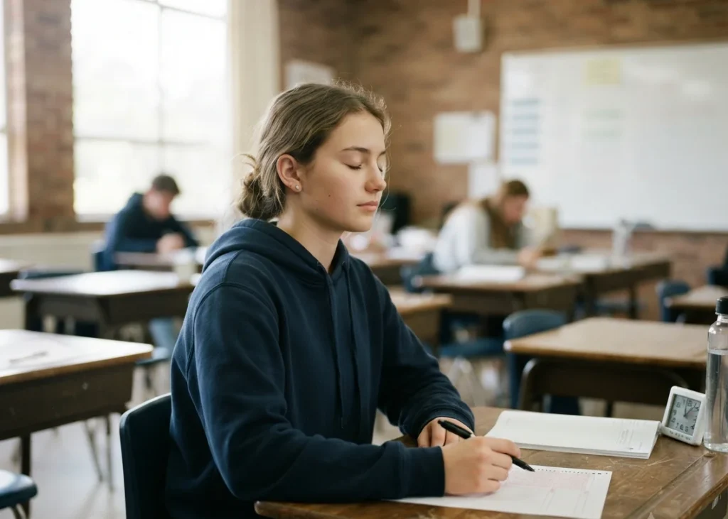 Student praying for confidence before an exam
