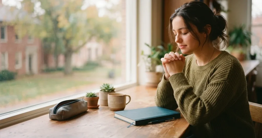 Student praying for good grades and high grades