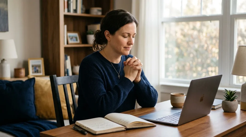 Person praying for work and career guidance