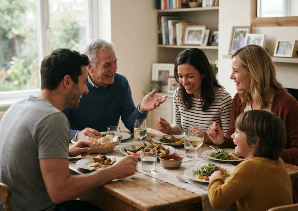 Prayer for family unity and peace — family reconnecting around a table