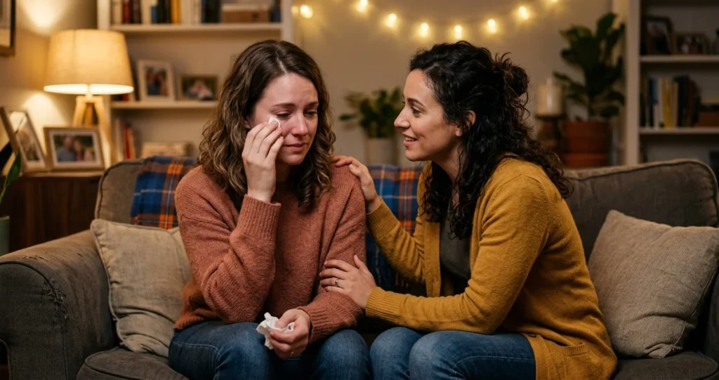 Friend comforting someone going through a troubled marriage