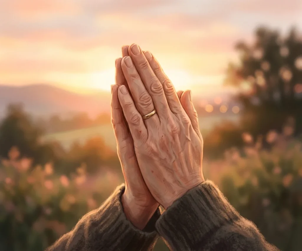Hands folded in prayer at sunrise, praying for the man I love