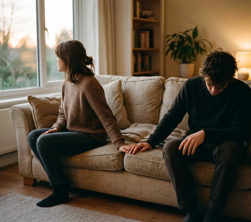Couple praying together for marriage restoration